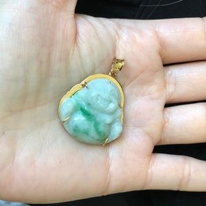 18K Solid Gold Natural Real Jade Buddha Pendant